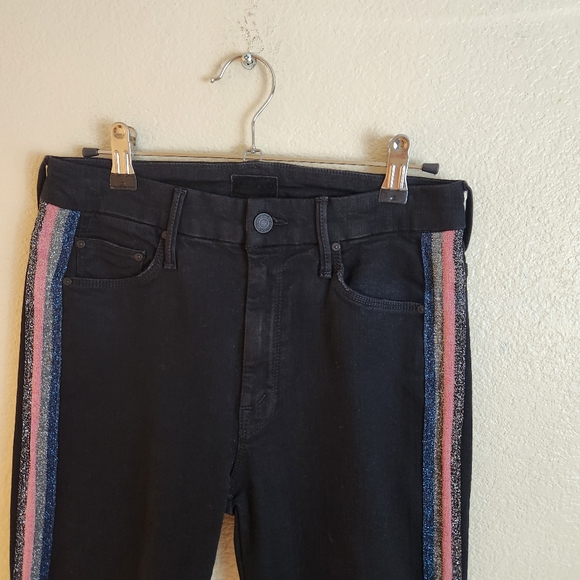 MOTHER High Waisted Looker Ankle Fray Pink Glitter Jeans Size 26 - Picture 9 of 14